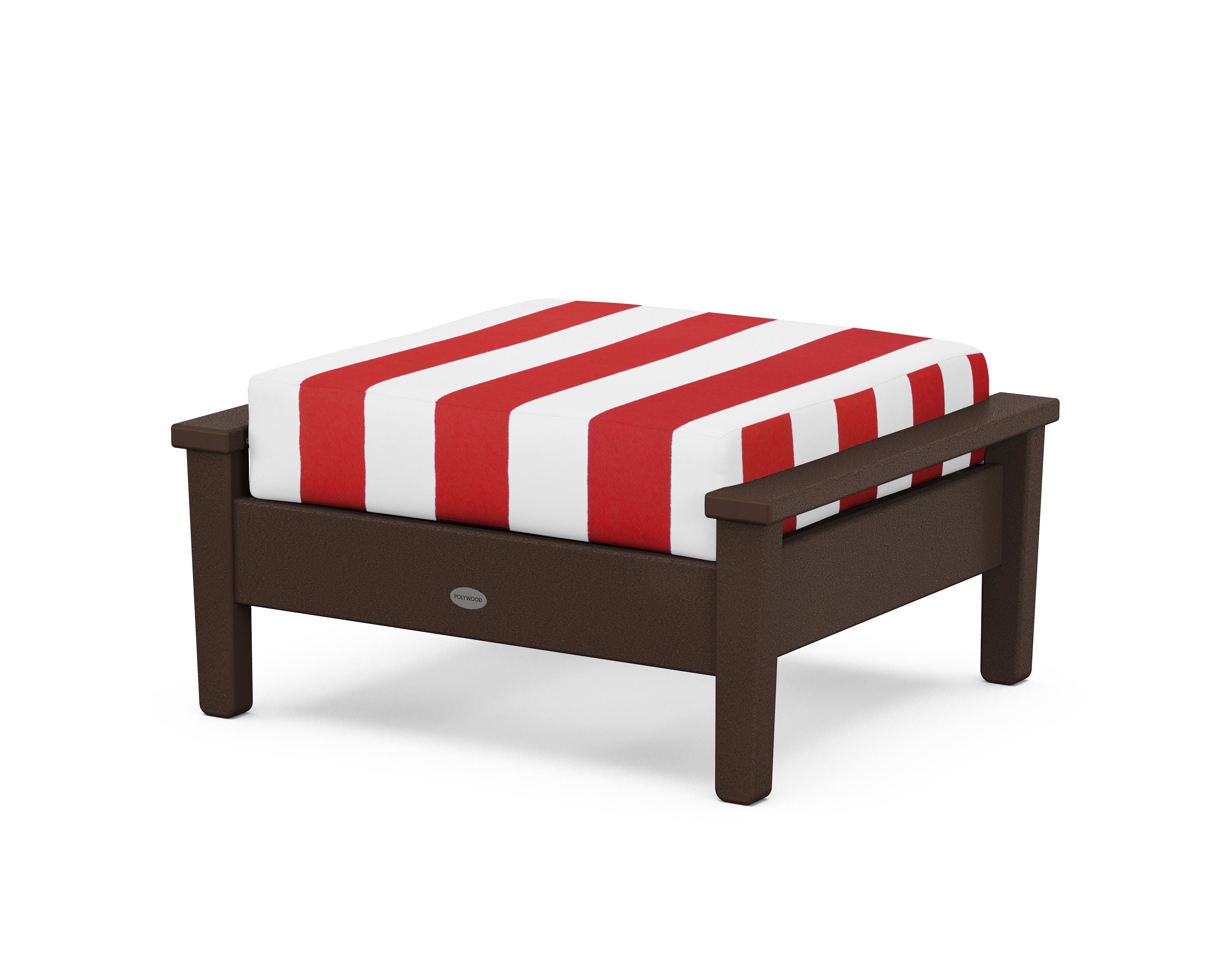 POLYWOOD® Prescott Deep Seating Ottoman in Mahogany / Cabana Stripe Crimson