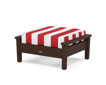 POLYWOOD® Prescott Deep Seating Ottoman in Mahogany / Cabana Stripe Crimson