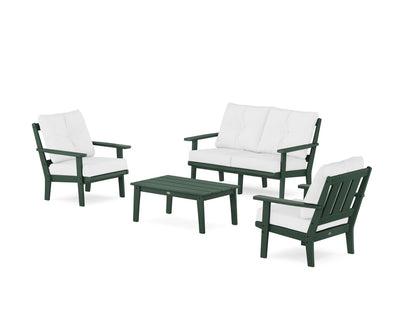 POLYWOOD® Oxford 4-Piece Deep Seating Set with Loveseat in Green / Natural