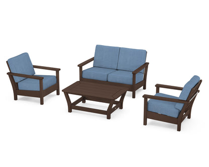 POLYWOOD® Harbour 4-Piece Deep Seating Set in Mahogany / Sky Blue