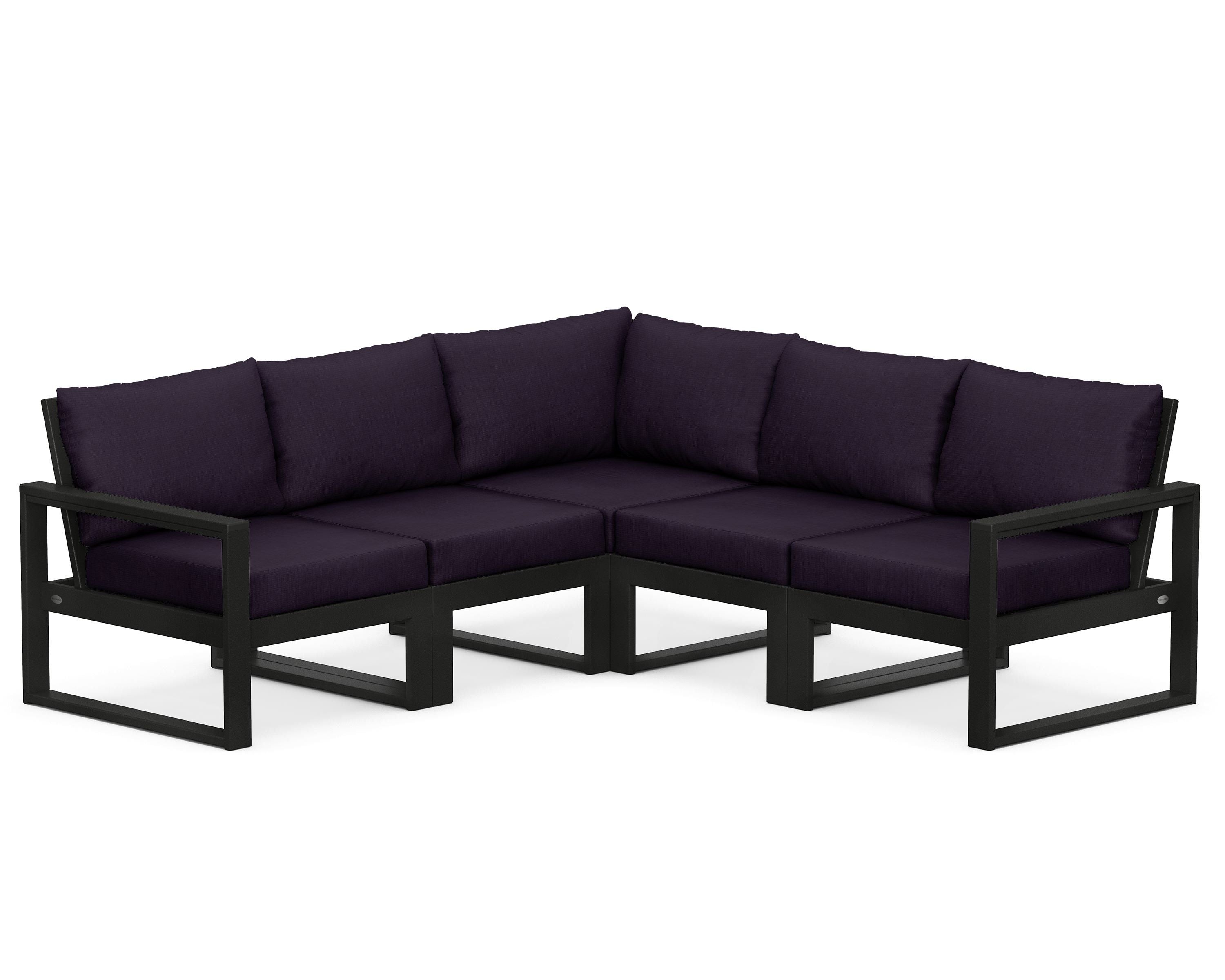 POLYWOOD® EDGE 5-Piece Modular Deep Seating Set in Black / Navy Linen