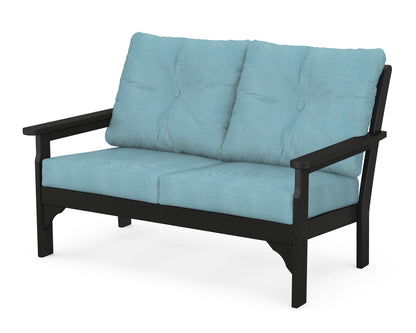 POLYWOOD® Vineyard Deep Seating Loveseat in Black / Lattice Sky Blue