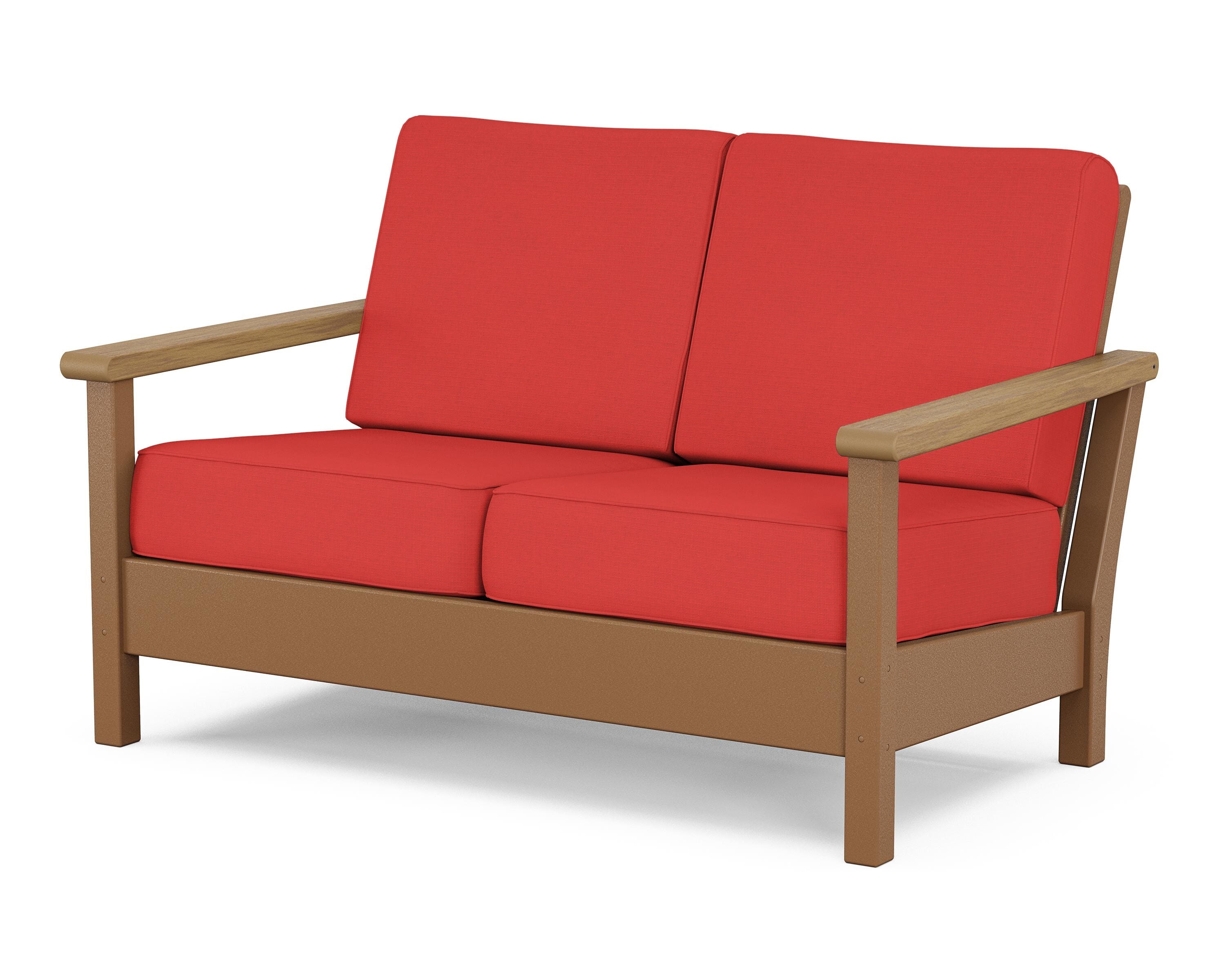 POLYWOOD® Harbour Deep Seating Loveseat in Teak / Natural / Crimson Linen