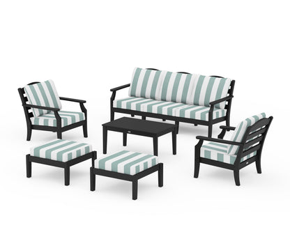 Draper James™ by  POLYWOOD® Savannah 6-Piece Lounge Sofa Set in Black / Cabana Stripe Glacier Spa