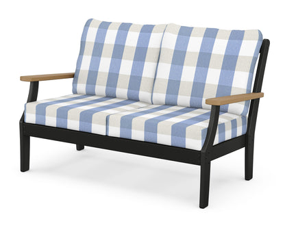 POLYWOOD® Braxton Deep Seating Loveseat in Black / Natural / Buffalo Plaid Sky Blue