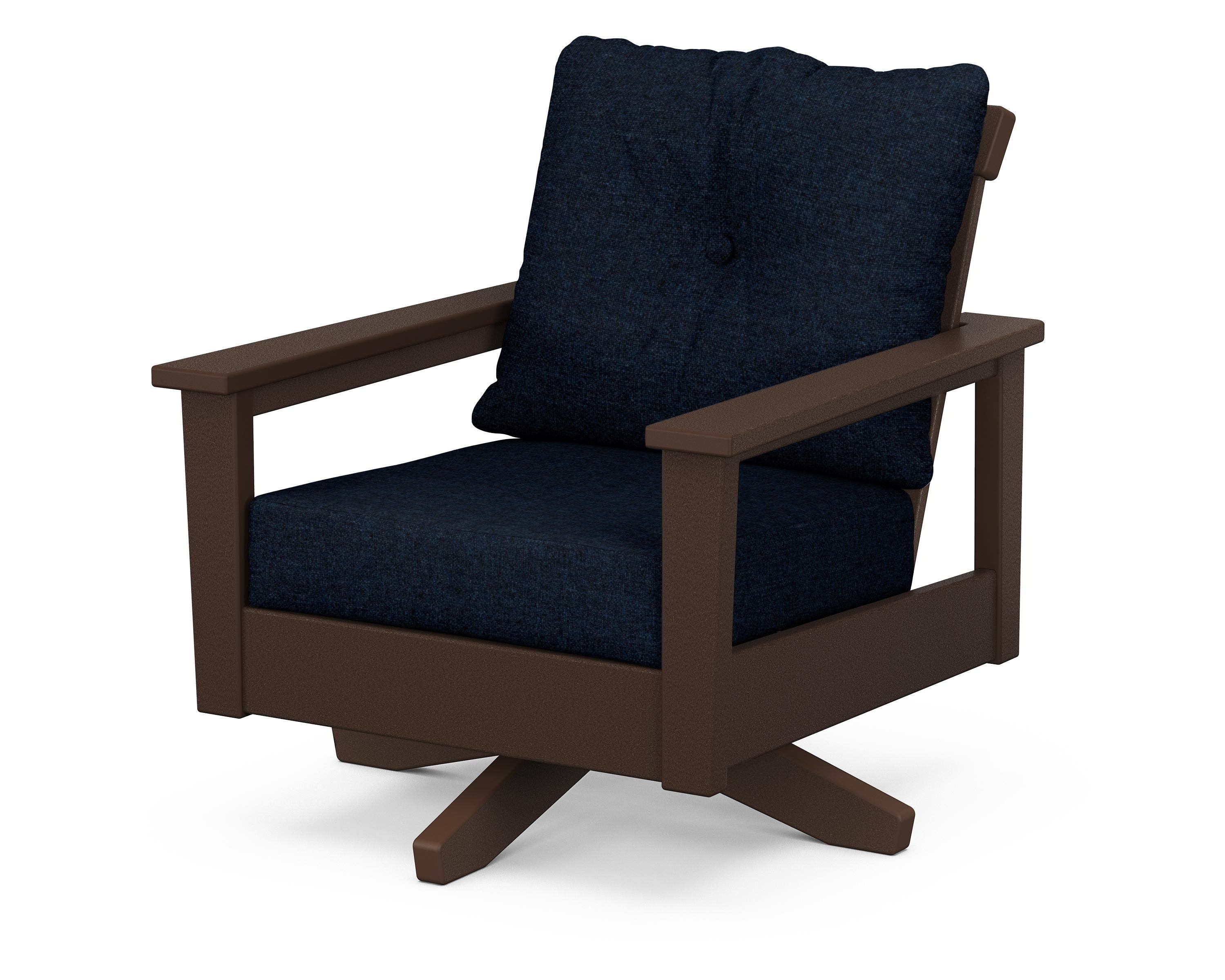 POLYWOOD® Prescott Deep Seating Swivel Chair in Mahogany / Marine Indigo