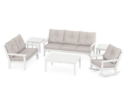 POLYWOOD® Vineyard 6-Piece Deep Seating Set in White / Dune Burlap