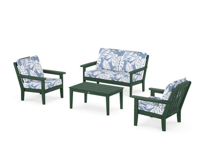 Country Living Cottage 4-Piece Deep Seating Set with Loveseat in Green / Leaf Sky Blue