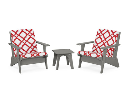 POLYWOOD® Riviera Modern Lounge 3-Piece Set in Slate Grey / Trellis Crimson