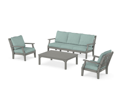 Martha Stewart by POLYWOOD® Chinoiserie 4-Piece Deep Seating Set with Sofa in Slate Grey / Glacier Spa