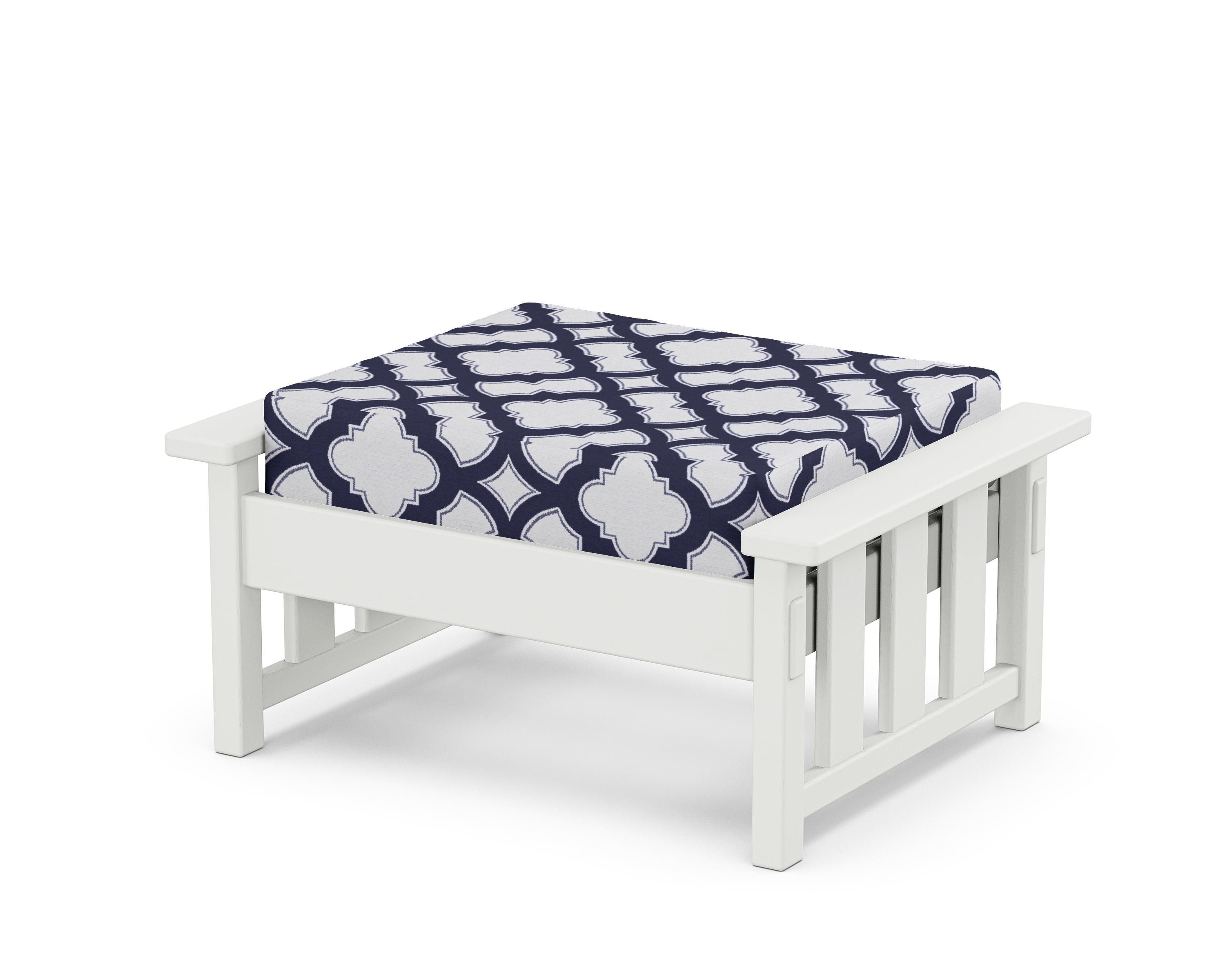 Martha Stewart by POLYWOOD® Acadia Deep Seating Ottoman in White / Trellis Navy