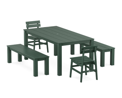 POLYWOOD® Modern Studio Plaza Chair 5-Piece Parsons Dining Set with Benches in Green
