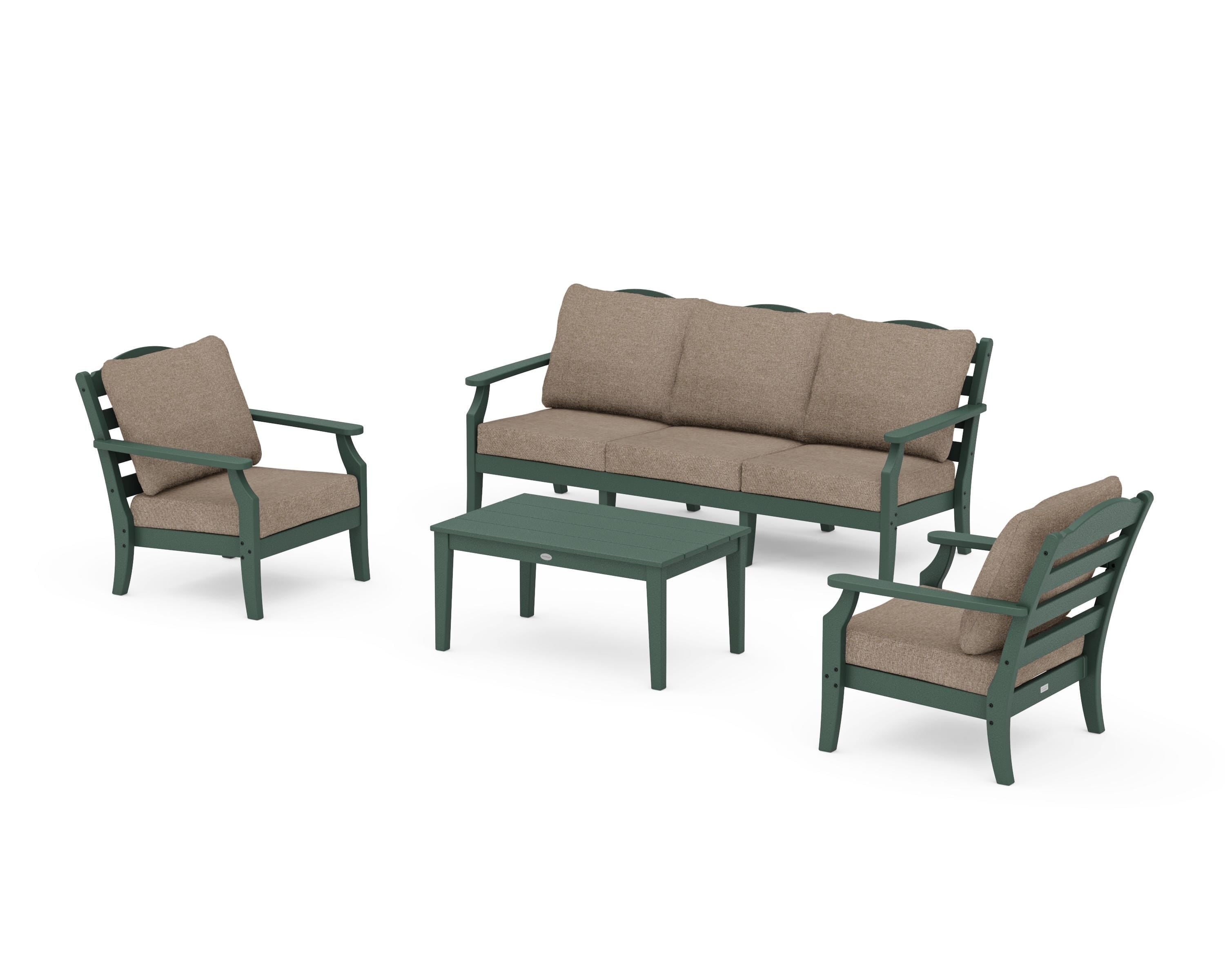 Draper James™ by  POLYWOOD® Savannah 4-Piece Deep Seating Set with Sofa in Green / Spiced Burlap