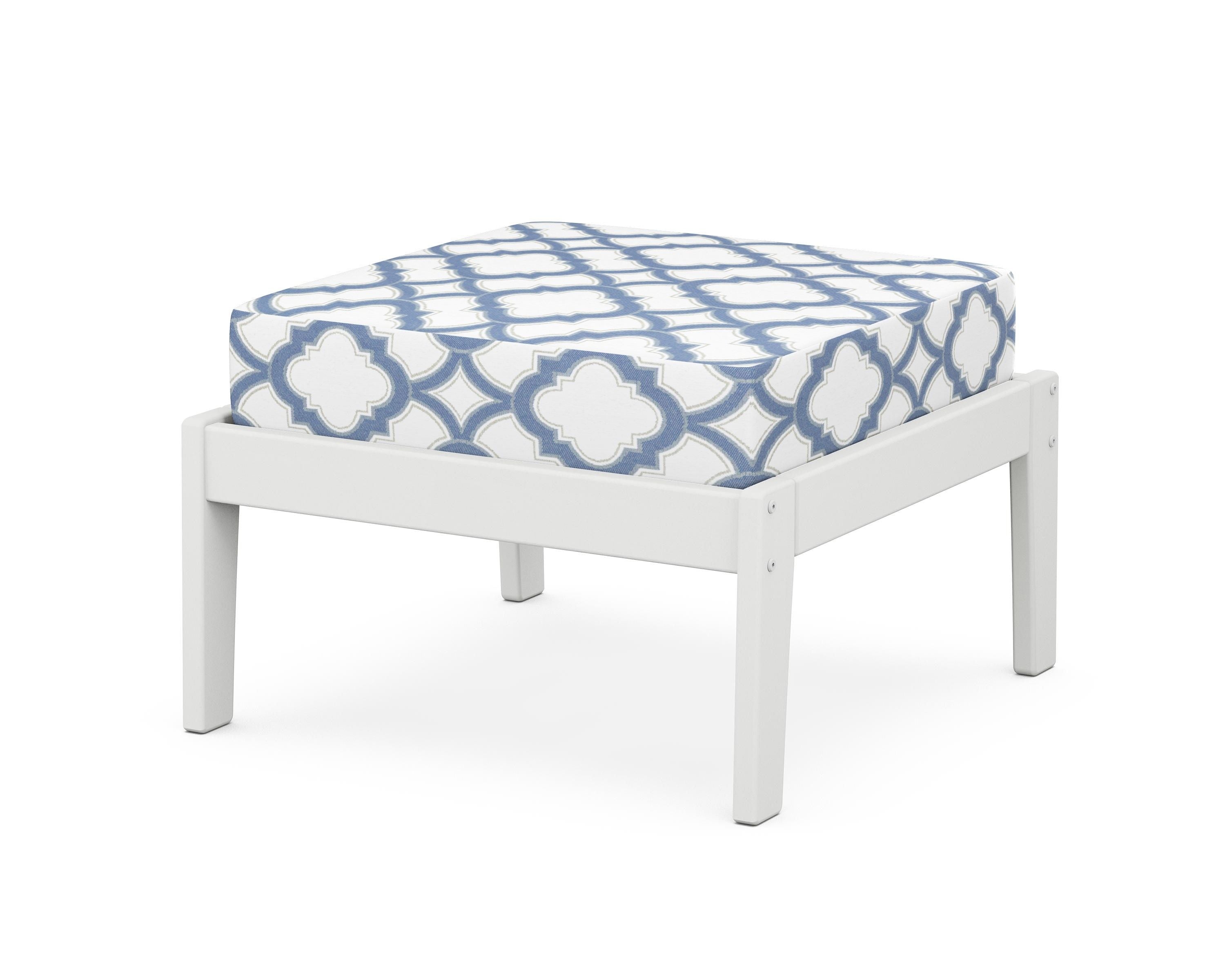 Unbranded Deep Seating Ottoman in White / Trellis Sky Blue