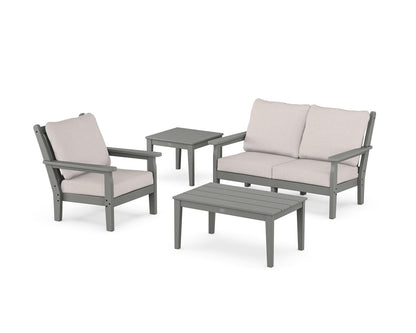 POLYWOOD® Chippendale 4-Piece Deep Seating Set in Slate Grey / Dune Burlap
