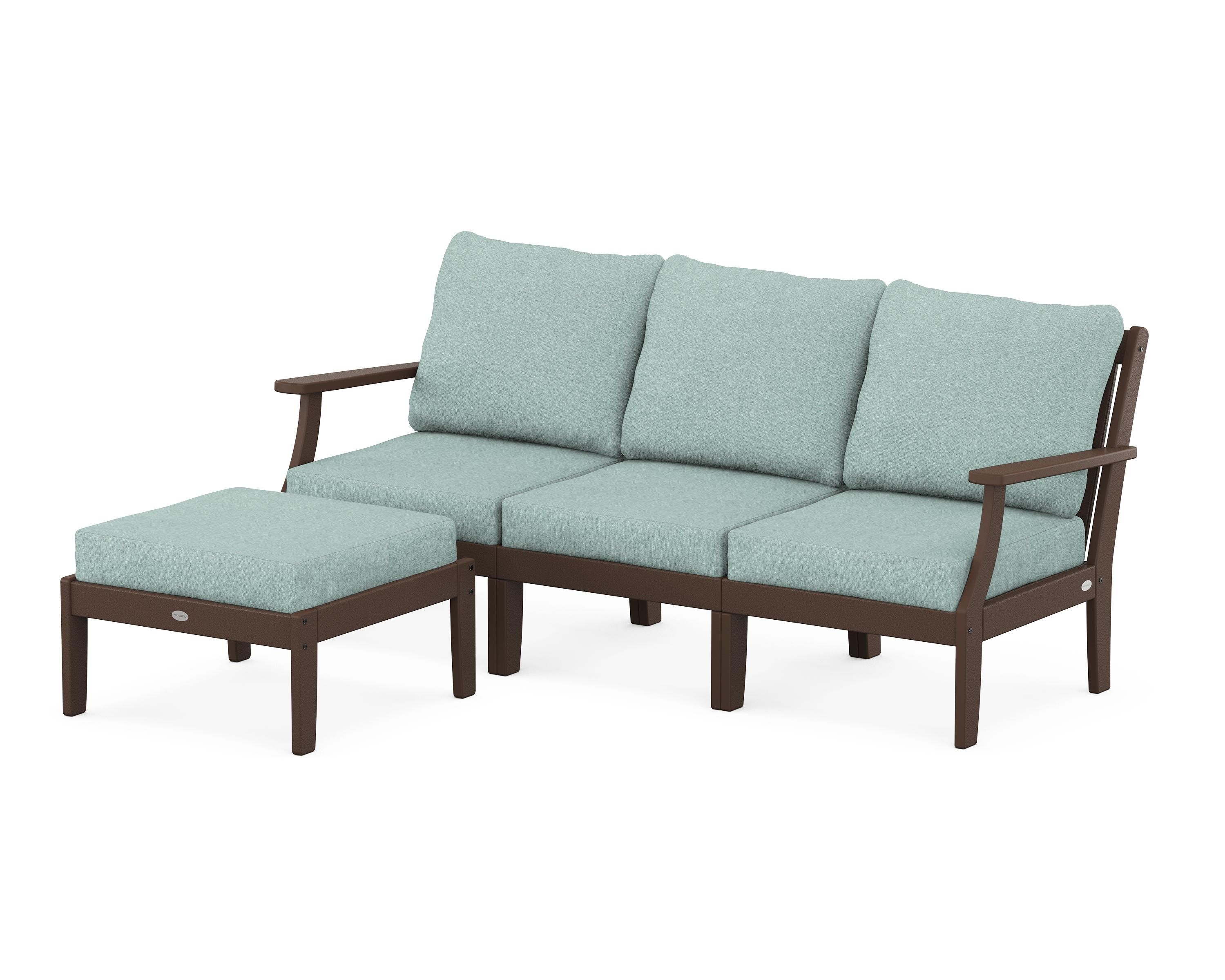 POLYWOOD® Braxton Modular 4-Piece Deep Seating Set with Ottoman in Mahogany / Glacier Spa