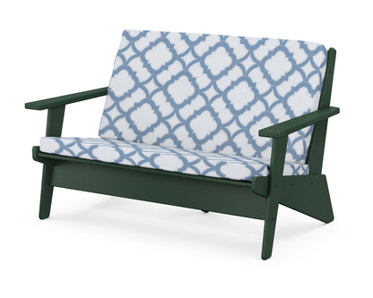 POLYWOOD® Riviera Modern Lounge Loveseat in Green / Trellis Sky Blue