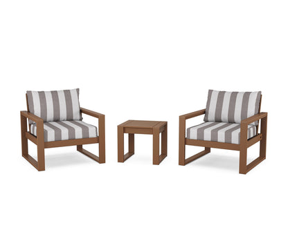 POLYWOOD® EDGE Sectional 3-Piece Deep Seating Set in Teak / Cabana Stripe Grey Mist