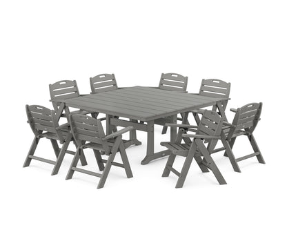 POLYWOOD® Nautical Lowback 9-Piece Square Farmhouse Dining Set with Trestle Legs in Slate Grey