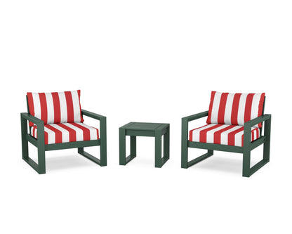 POLYWOOD® EDGE Sectional 3-Piece Deep Seating Set in Green / Cabana Stripe Crimson