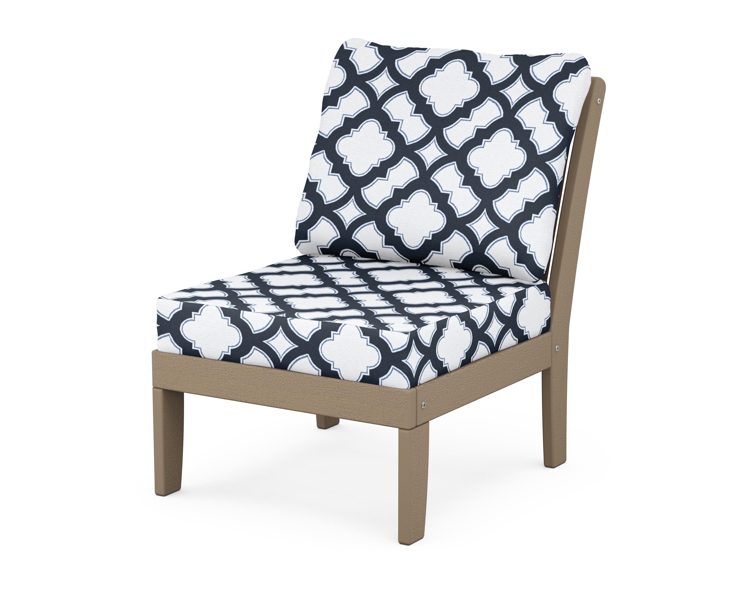 POLYWOOD® Braxton Modular Armless Chair in Vintage Sahara / Trellis Marine Indigo