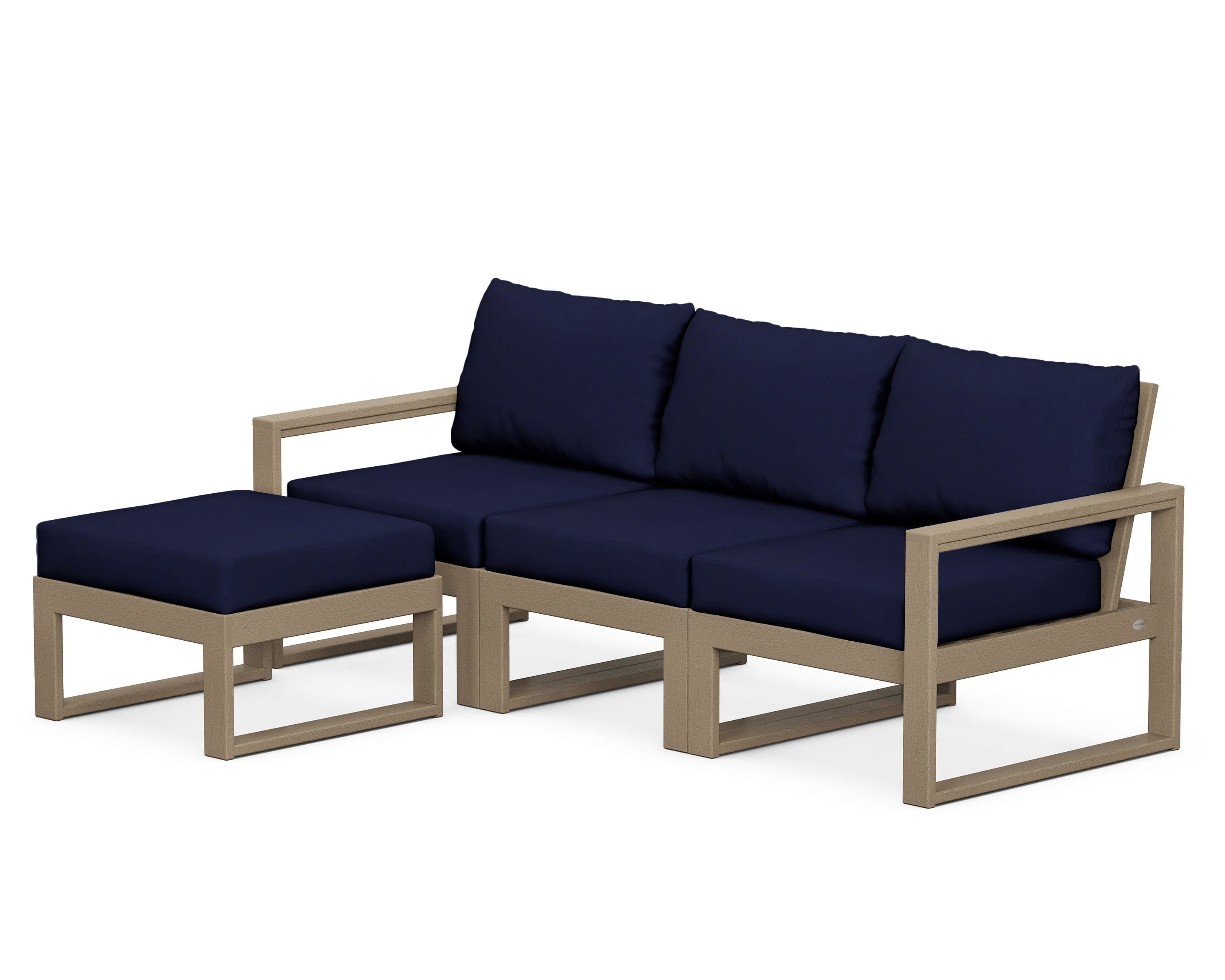 POLYWOOD® EDGE 4-Piece Modular Deep Seating Set with Ottoman in Vintage Sahara / Navy