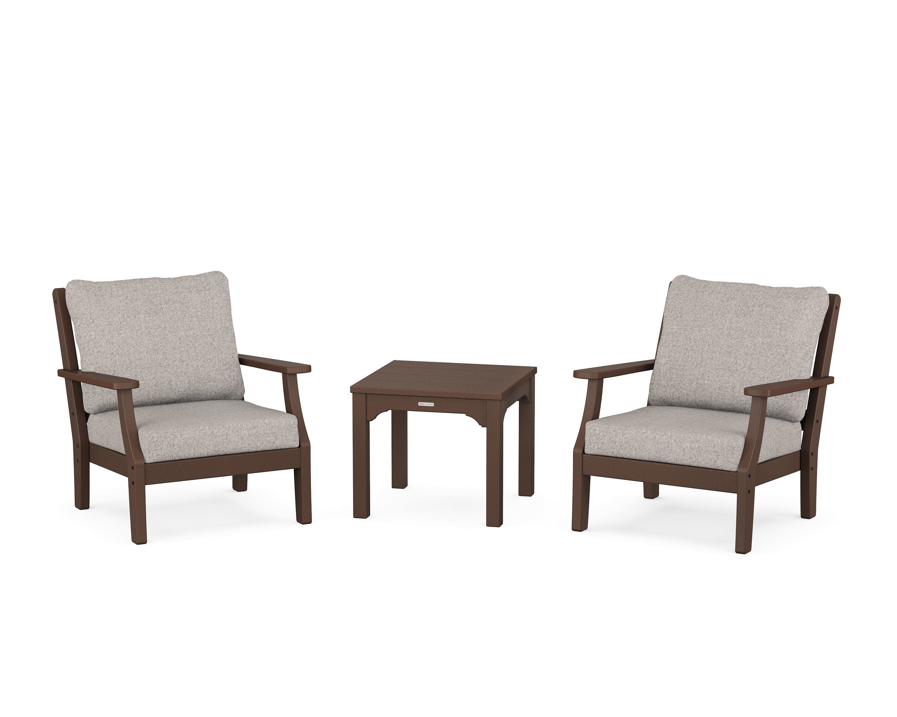 Martha Stewart by POLYWOOD® Chinoiserie 3-Piece Deep Seating Set in Mahogany / Weathered Tweed