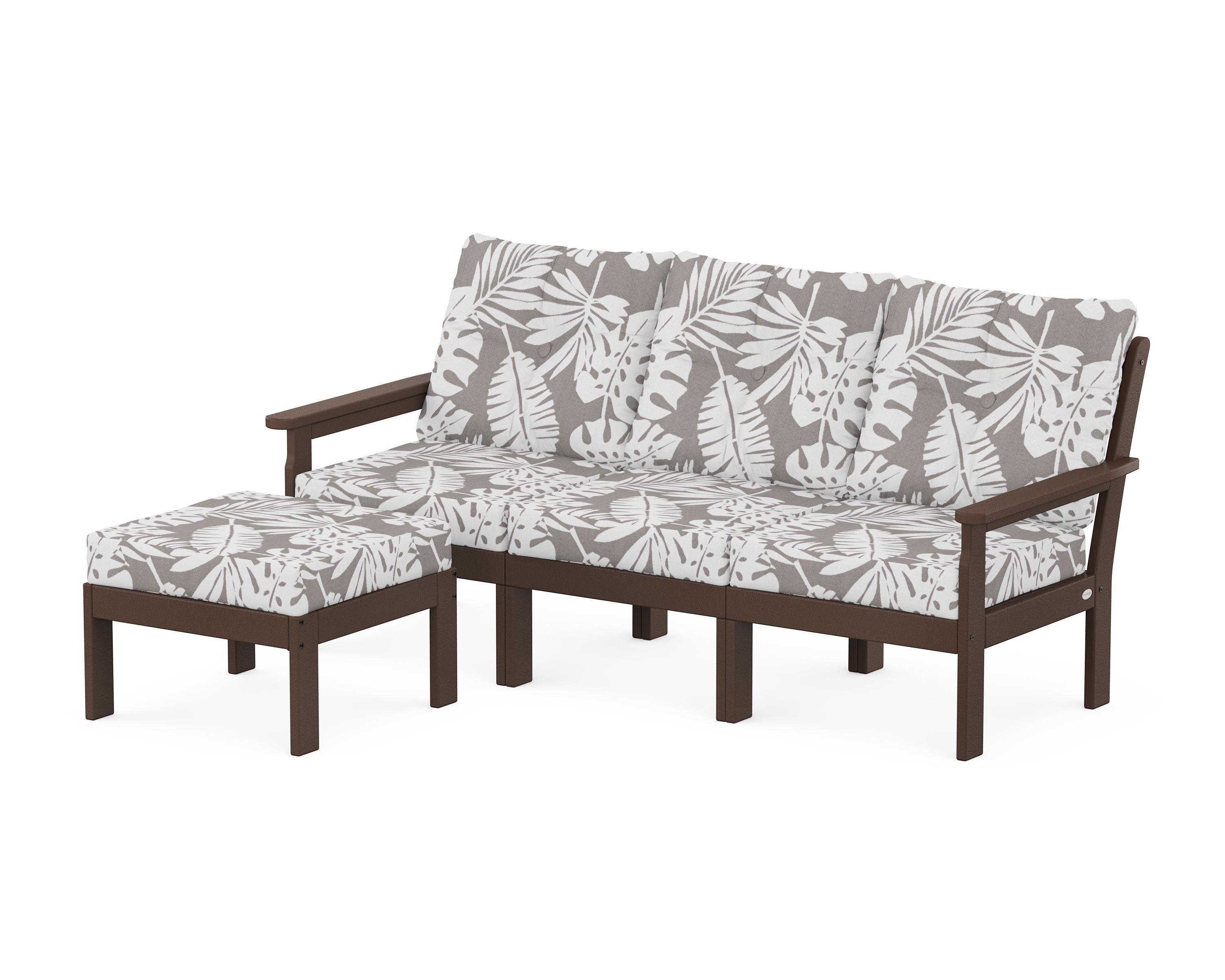 POLYWOOD® Vineyard 4-Piece Sectional with Ottoman in Mahogany / Leaf Grey Mist