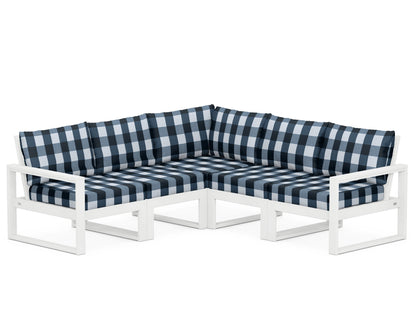 POLYWOOD® EDGE 5-Piece Modular Deep Seating Set in White / Buffalo Plaid Marine Indigo