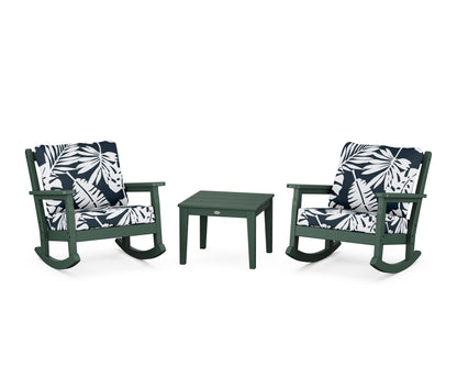 POLYWOOD® Chippendale 3-Piece Deep Seating Rocker Set in Green / Leaf Marine Indigo