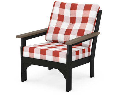 POLYWOOD® Vineyard Deep Seating Chair in White / Kona / Buffalo Plaid Crimson