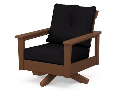 POLYWOOD® Prescott Deep Seating Swivel Chair in Teak / Midnight Linen
