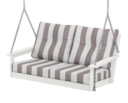 POLYWOOD® Vineyard Deep Seating Swing in Vintage White / Cabana Stripe Grey Mist