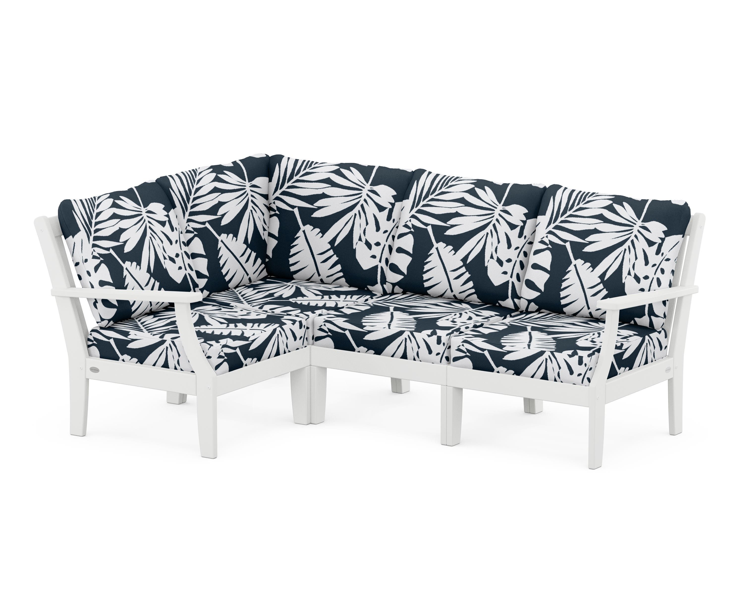 POLYWOOD® Braxton Modular 4-Piece Deep Seating Set in White / Leaf Marine Indigo