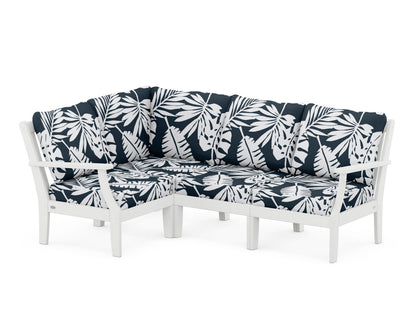 POLYWOOD® Braxton Modular 4-Piece Deep Seating Set in White / Leaf Marine Indigo