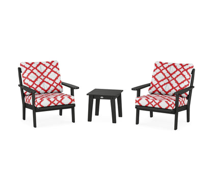 POLYWOOD® Mission 3-Piece Deep Seating Set in Black / Trellis Crimson