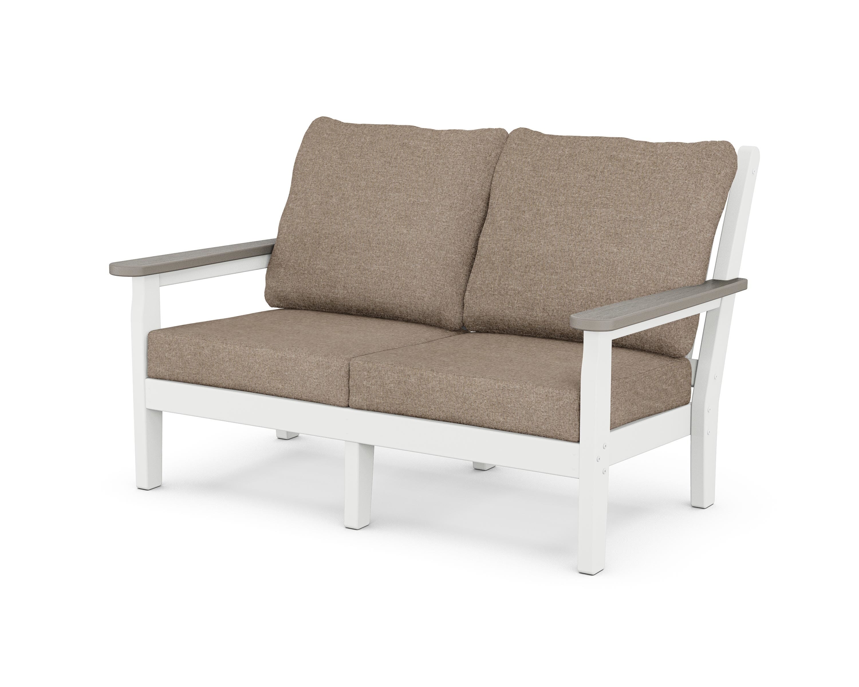 POLYWOOD® Chippendale Deep Seating Loveseat in White / Driftwood / Spiced Burlap