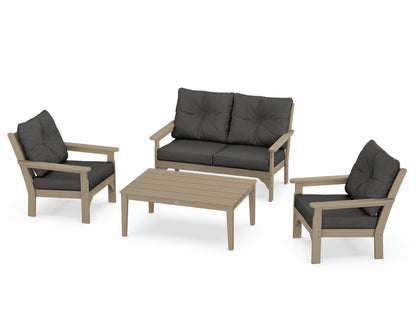 POLYWOOD® Vineyard 4-Piece Deep Seating Set in Vintage Sahara / Spectrum Carbon