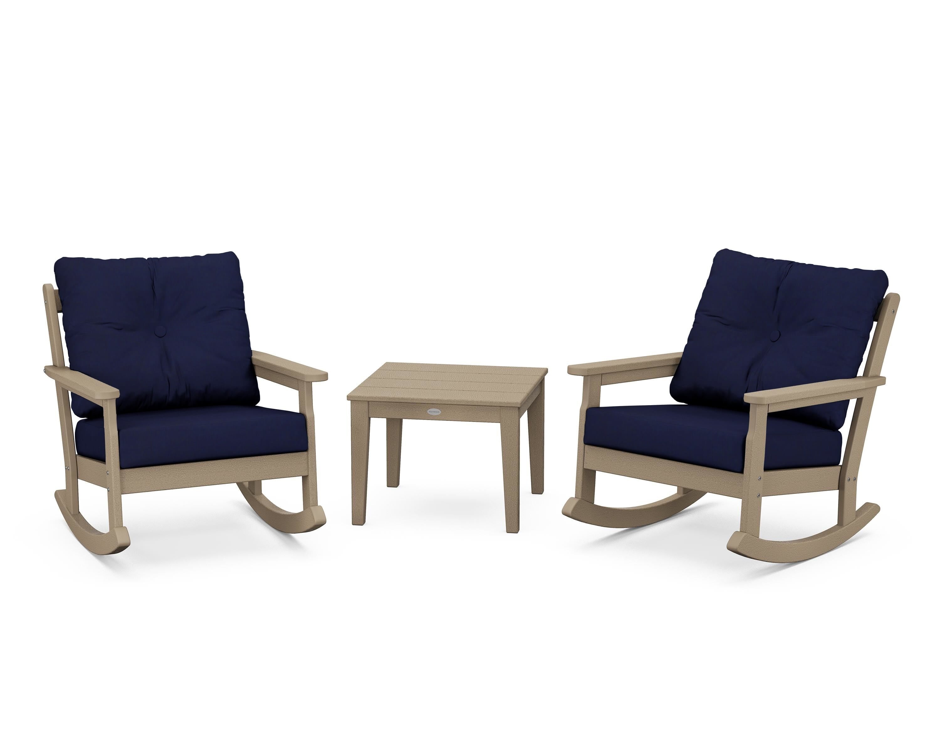 POLYWOOD® Vineyard 3-Piece Deep Seating Rocker Set in Vintage Sahara / Navy