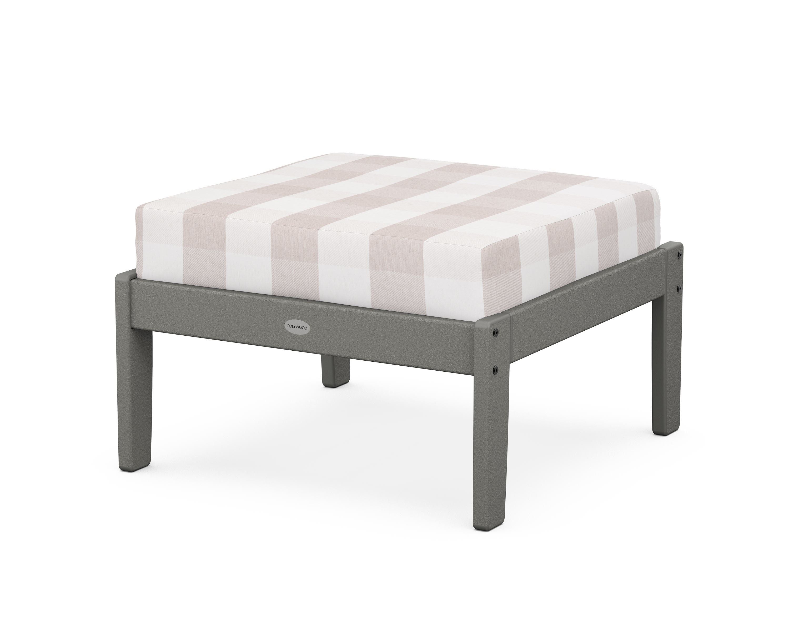 POLYWOOD® Braxton Deep Seating Ottoman in Slate Grey / Buffalo Plaid Dune Burlap
