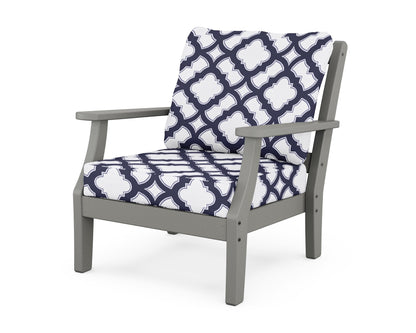 Martha Stewart by POLYWOOD® Chinoiserie Deep Seating Chair in Slate Grey / Trellis Navy