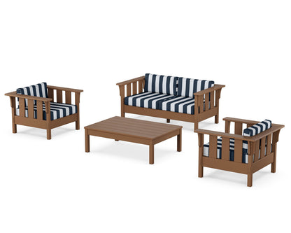 Martha Stewart by POLYWOOD® Acadia 4-Piece Deep Seating Set with Loveseat in Teak / Cabana Stripe Marine Indigo
