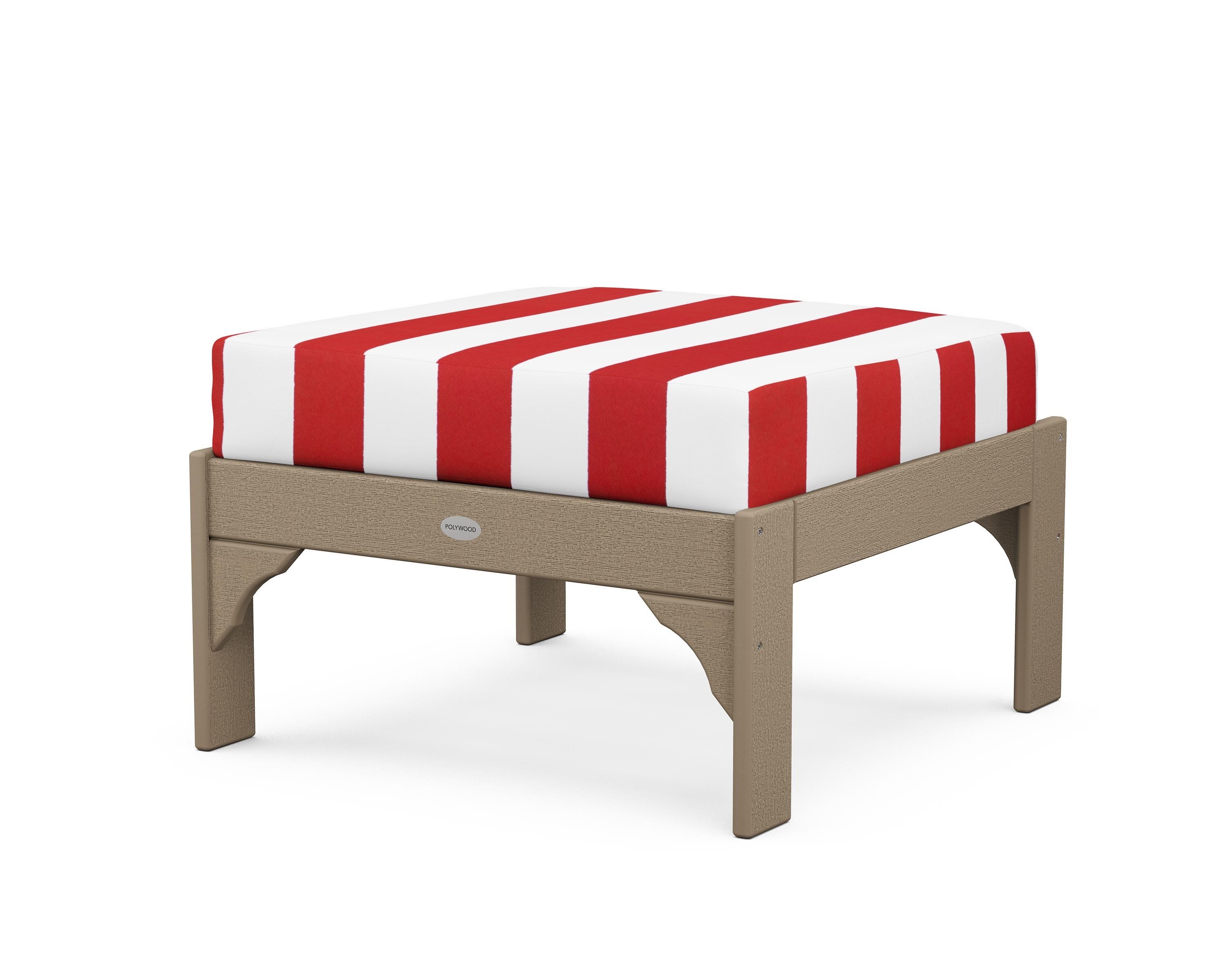 POLYWOOD¬Æ Vineyard Deep Seating Ottoman in Vintage Sahara / Cabana Stripe Crimson