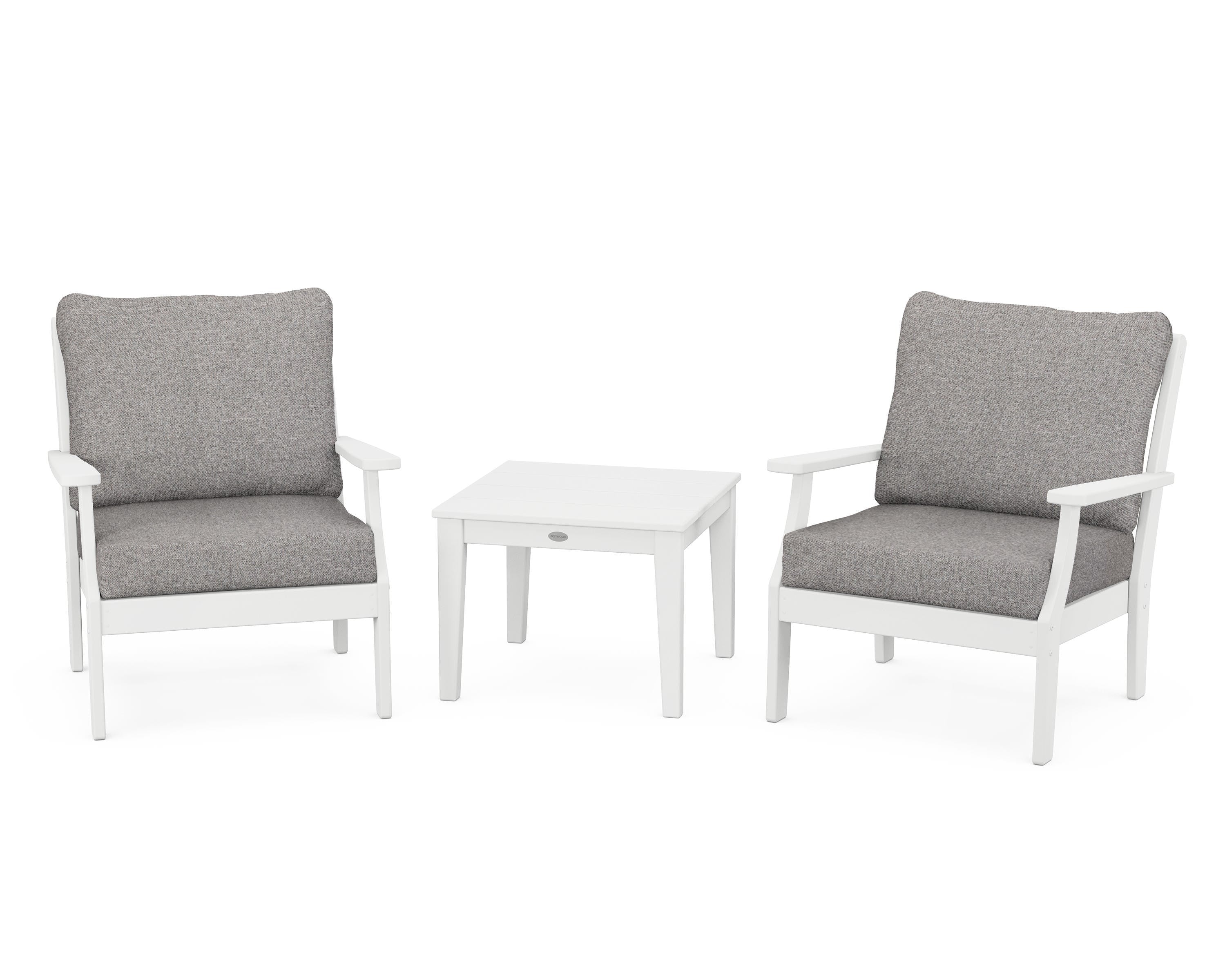 POLYWOOD® Braxton 3-Piece Deep Seating Set in White / Grey Mist