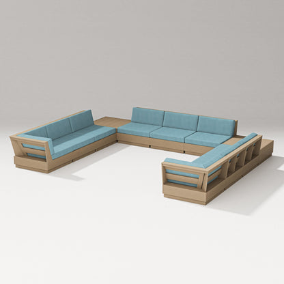 PW Designer Series Elevate 11-Piece U-Shaped Sofa Sectional in Vintage Sahara / Lattice Sky Blue