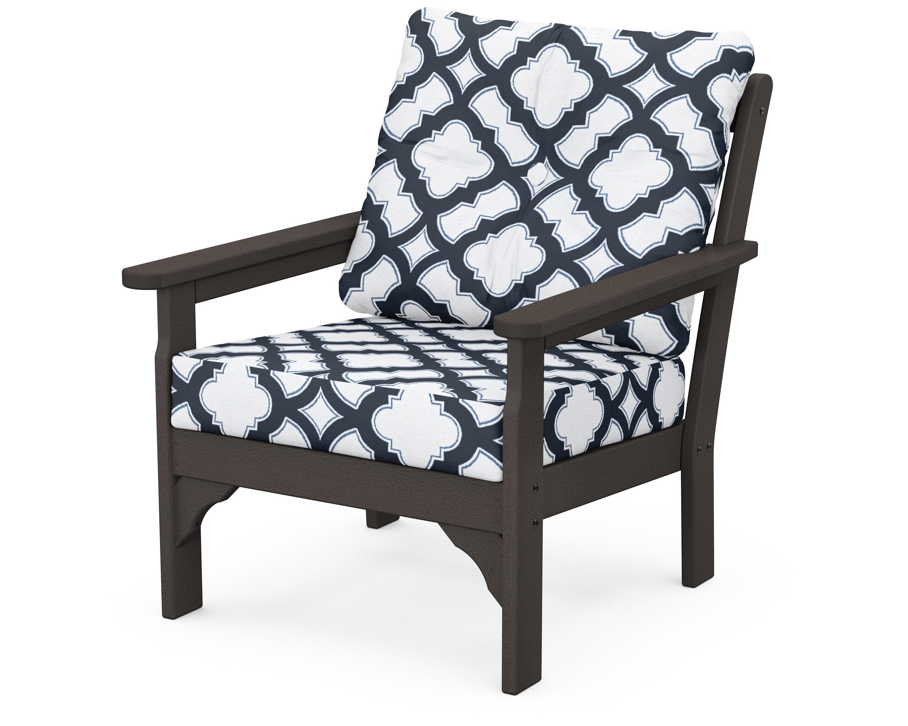 POLYWOOD® Vineyard Deep Seating Chair in Vintage Coffee / Trellis Marine Indigo