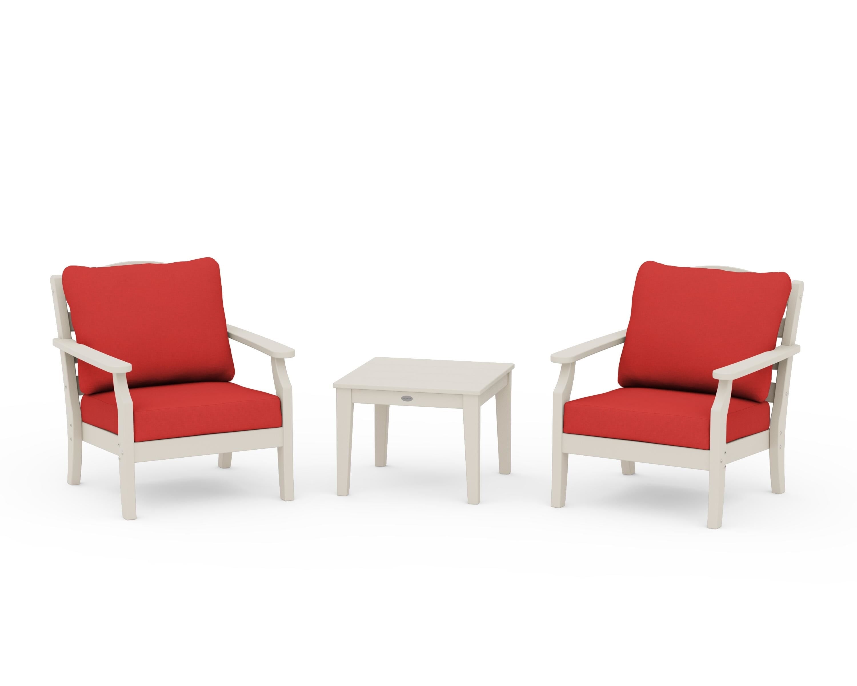 Draper James™ by  POLYWOOD® Savannah 3-Piece Deep Seating Set in Sand / Crimson Linen