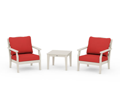 Draper James™ by  POLYWOOD® Savannah 3-Piece Deep Seating Set in Sand / Crimson Linen