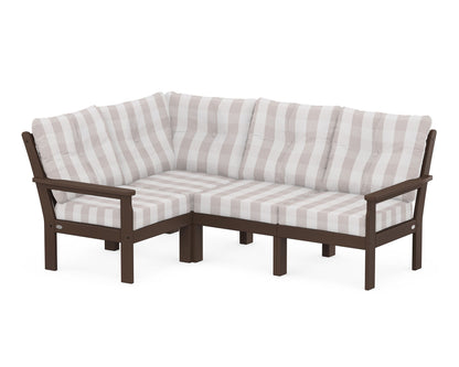 POLYWOOD® Vineyard 4-Piece Sectional in Mahogany / Buffalo Plaid Dune Burlap