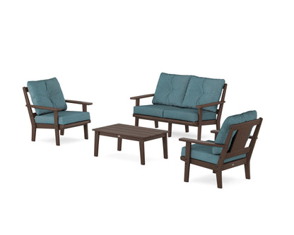 POLYWOOD® Prairie 4-Piece Deep Seating Set with Loveseat in Mahogany / Ocean Teal